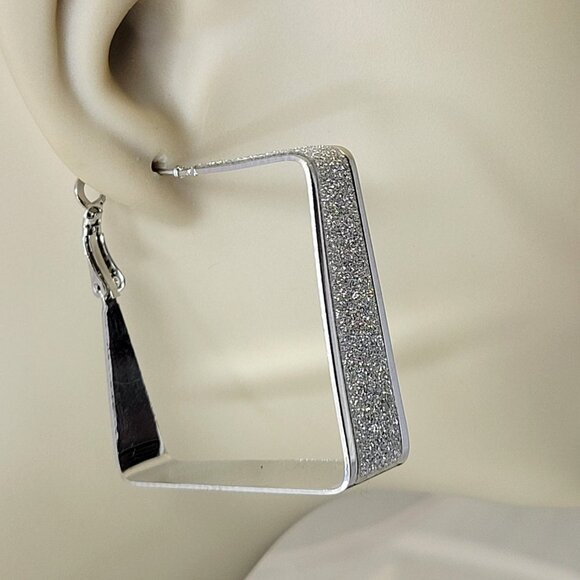 Square Silver Tone Earrings - Picture 13 of 15
